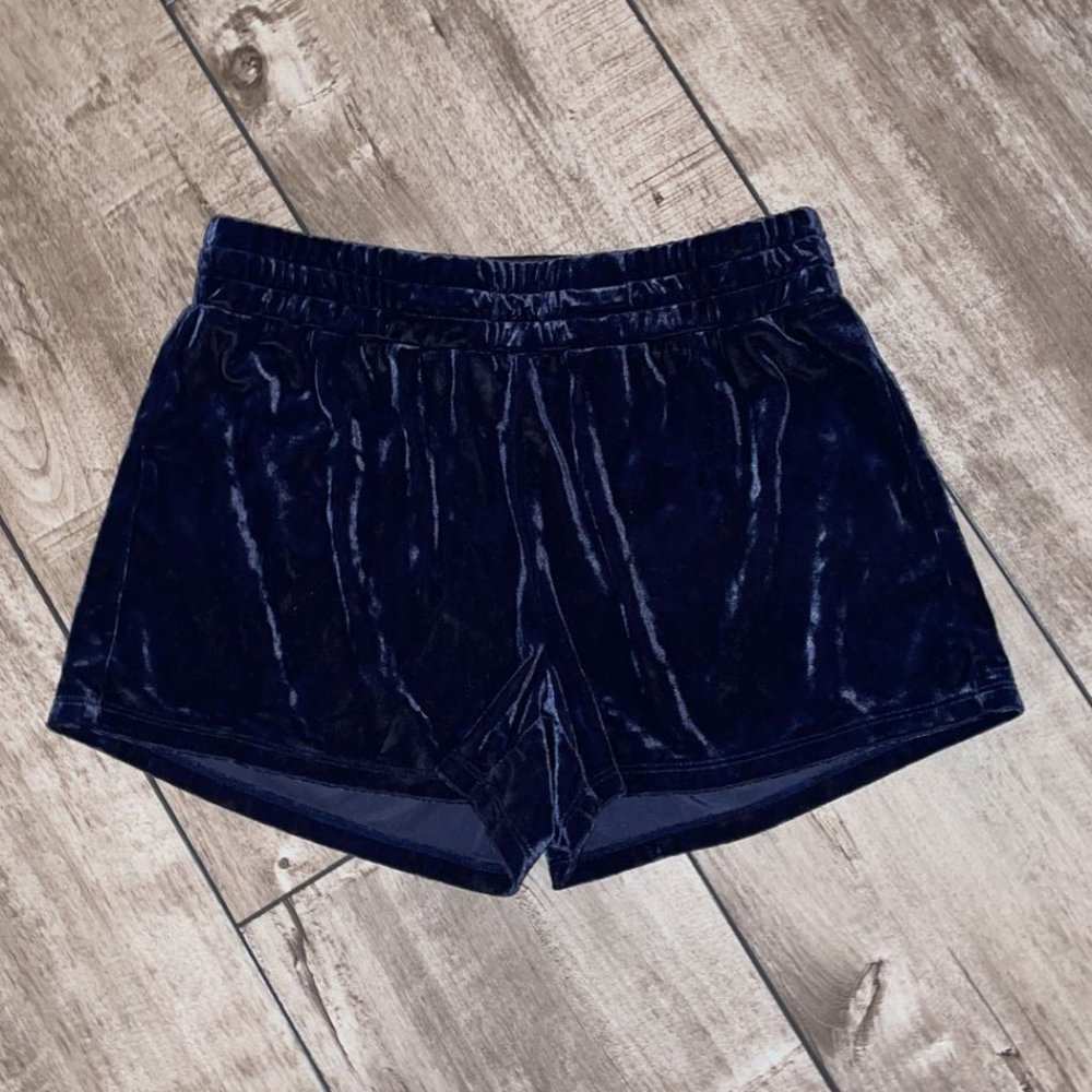 navy blue velvet shorts